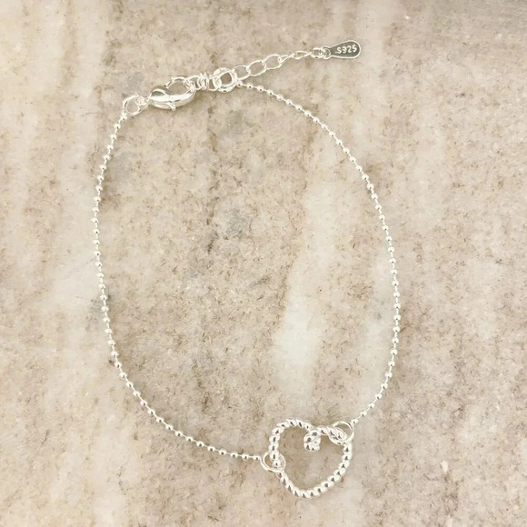 925 Sterling Silver Heart Bracelet Dainty Bead Bracelet Thin Tiny Bead Bracelet - Picture 5 of 6
